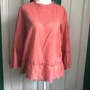 Gap terracotta peplum blouse embroided bell sleeve small NWT